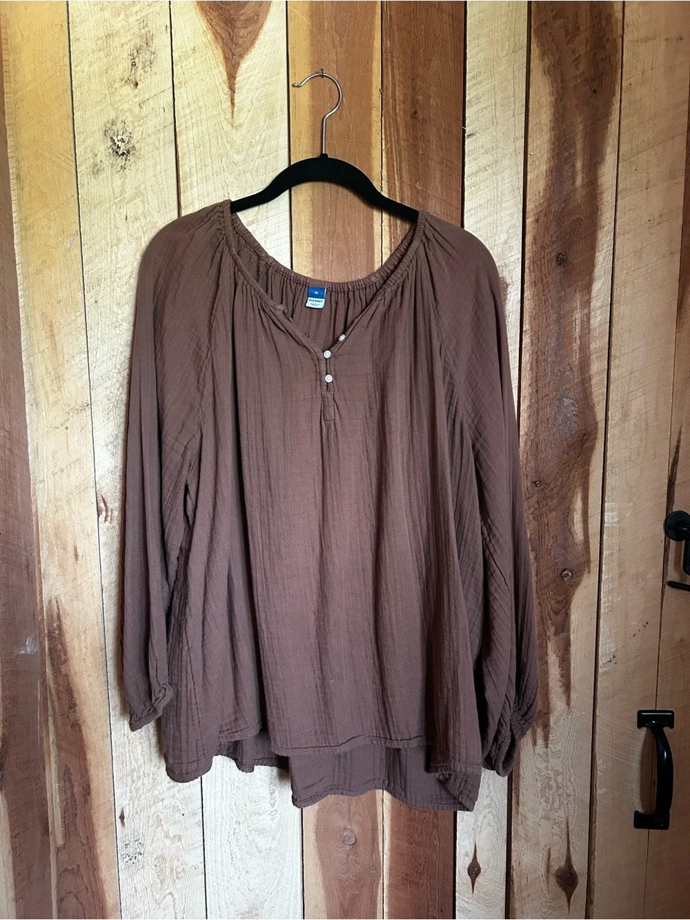 Women's Relaxed Brown Peasant Blouse Old Navy cotton XL - Picture 1 of 4